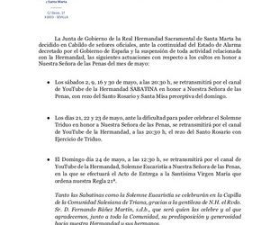 Actividades durante el mes de mayo. Comunicado oficial