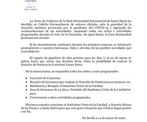 Comunicado Oficial de la Hermandad de Santa Marta