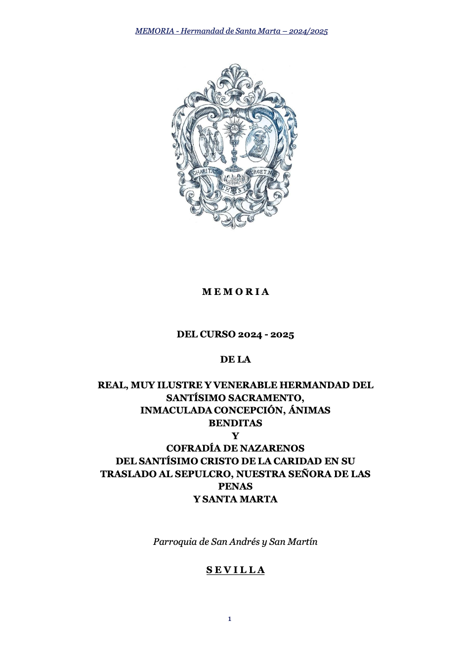 Disponible la memoria del ejercicio 2024-2025 1 HdadSantaMarta Memoria 2024 2025