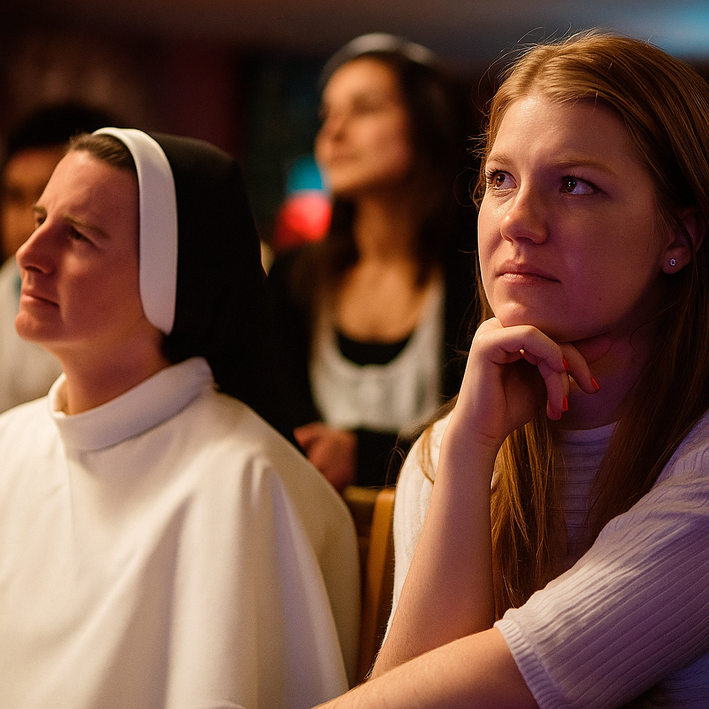 Mujeres en la iglesia cuadrada